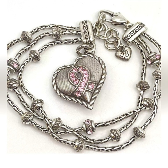 Brighton Power of Pink Breast Cancer Charm Crystal Ribbon Bracelet. - Picture 3 of 7